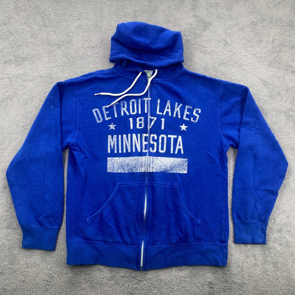 Detroit Lakes Minnesota Hoodie Mens Large Blue Zip Up Sweatshirt Ind Trading Co